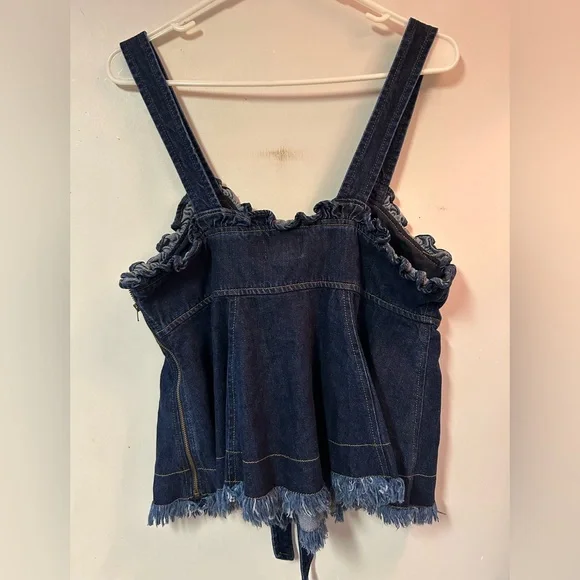NEW MADEWELL x KAREN WALKER Raw Edge Denim Trianon Bow Top blue jean tank tie - Picture 5 of 6